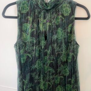 White House Black Market Green and Black Floral Blouse